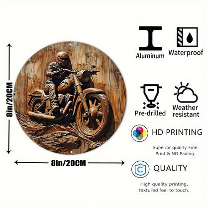 Round Metal Sign Faux Wooden Carved Painted Circular Wreath Sign Entrance Decoration Gifts Motorcycle Themed Decoration