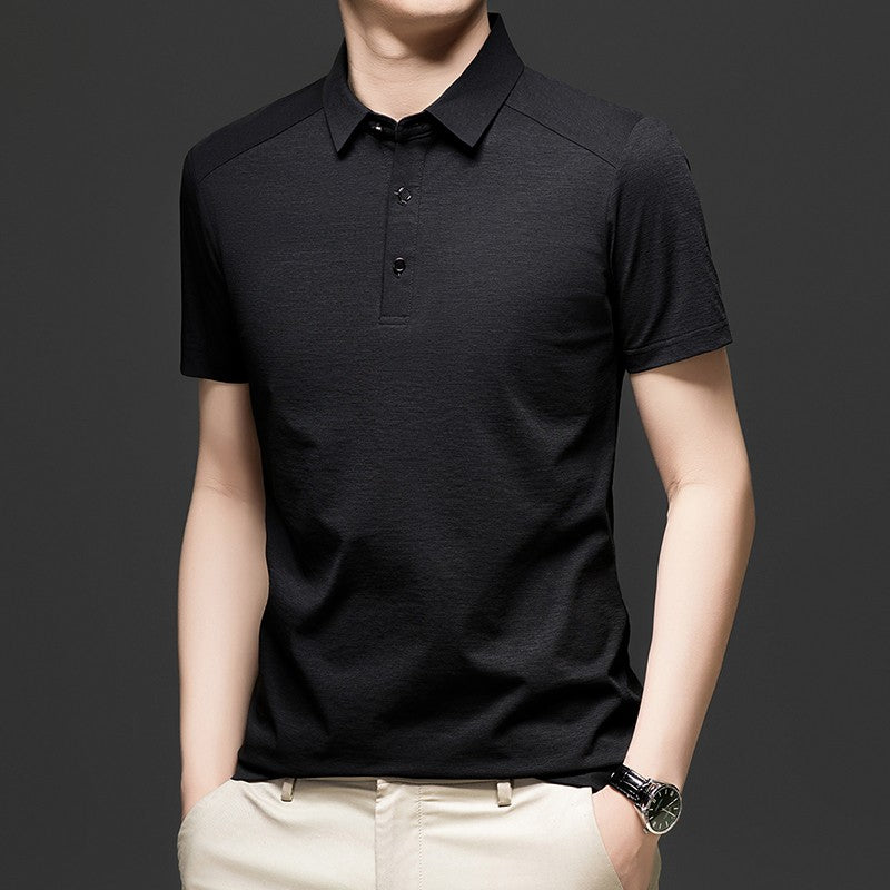 Summer business breathable short sleeved polo shirt with collar top, 2025 new item solid color collar short sleeved shirt