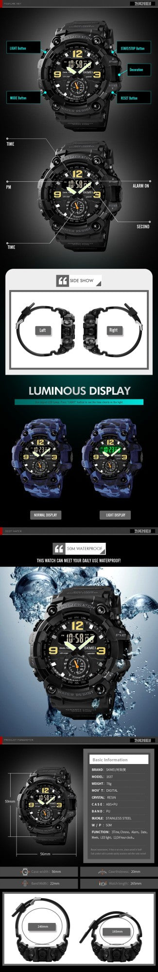 SKMEI 1637 Military Digital Watch for Men Camouflage Waterproof Wristwatch Mens Shockproof Sport Quartz Clock 1384 Montre Homme