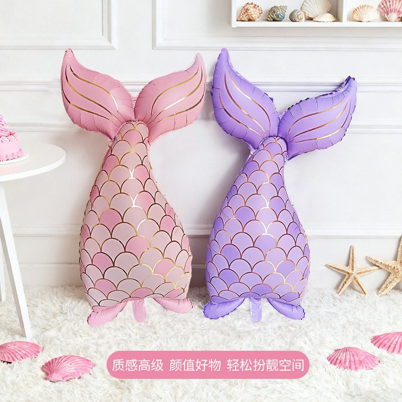insOcean-themed girl princess mermaid tail, shells, dolphin, conch, balloons birthday party event decoration
