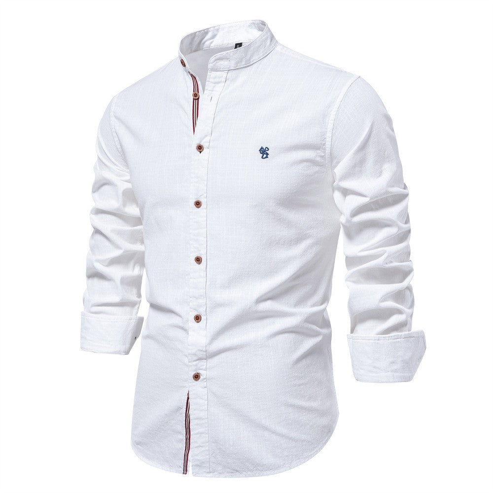 2025 New 100% Cotton Linen Shirt Men Embroidery Brand Shirts Tops High Quality Long Sleeve Button Down Casual Blouses