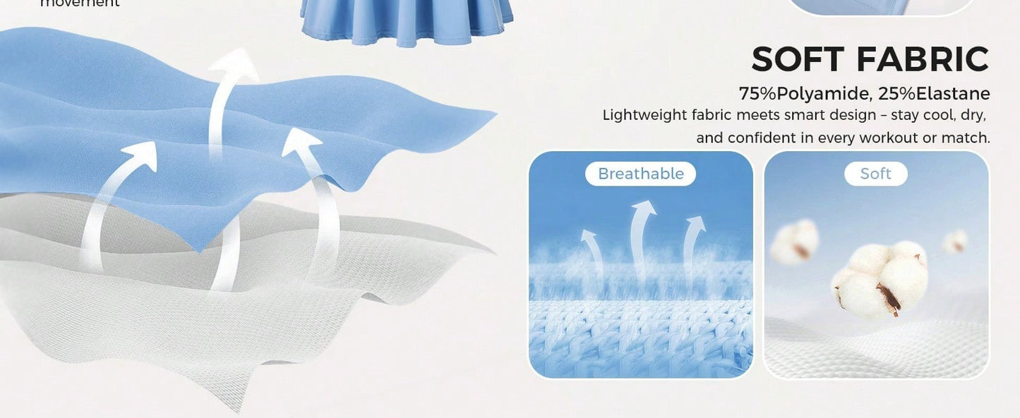 Fisoow Women's Tennis Skirt with Built in Shorts and Bra, Summer Backless Hanging Neck V-neck Yoga Golf Exercise Mini Dress