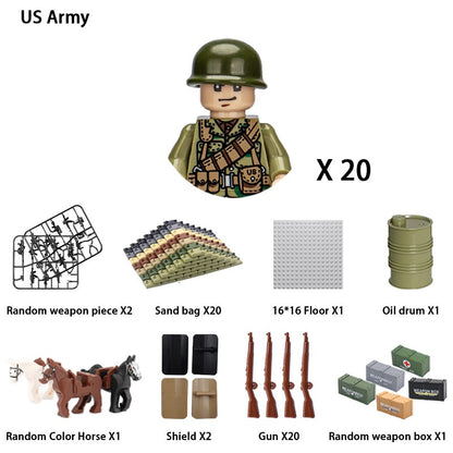 Brinquedos de blocos de montar para crianças: Modelos de Mini Armas de Exército Nacional de Guerra de Soldados de Infantaria da Segunda Guerra Mundial