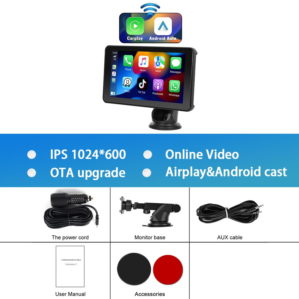 Podofo 7" Wireless CarPlay Player Android Auto IPS Multimedia Player FM Radio Bluetooth Intelligent System Autoradio 2din Stereo