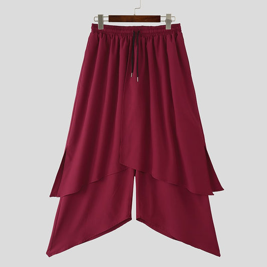INCERUN Men Irregular Pants Solid Color Drawstring Loose Casual Wide Leg Trousers Men Streetwear 2025 Fashion Male Skirts Pants