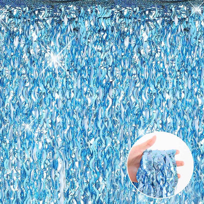 1x2m Wave Pattern Foil Curtain Decor Balloon Rain Tinsel Fringe Streamer Background for Birthday Party Wedding Decoration