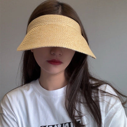 Chapéu de Sol Feminino USPOP de Verão com Aba Grande, Estilo Tiara de Ráfia, Casual e Aberto, para Praia