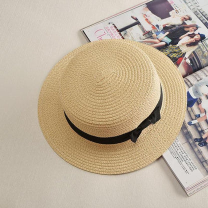 Chapéu Panamá COKK, Simples, de Verão, Praia, Feminino, Casual, Aba Reta, Chapéu de Palha com Laço para Meninas, Chapéu de Sol, Chapéu Feminino