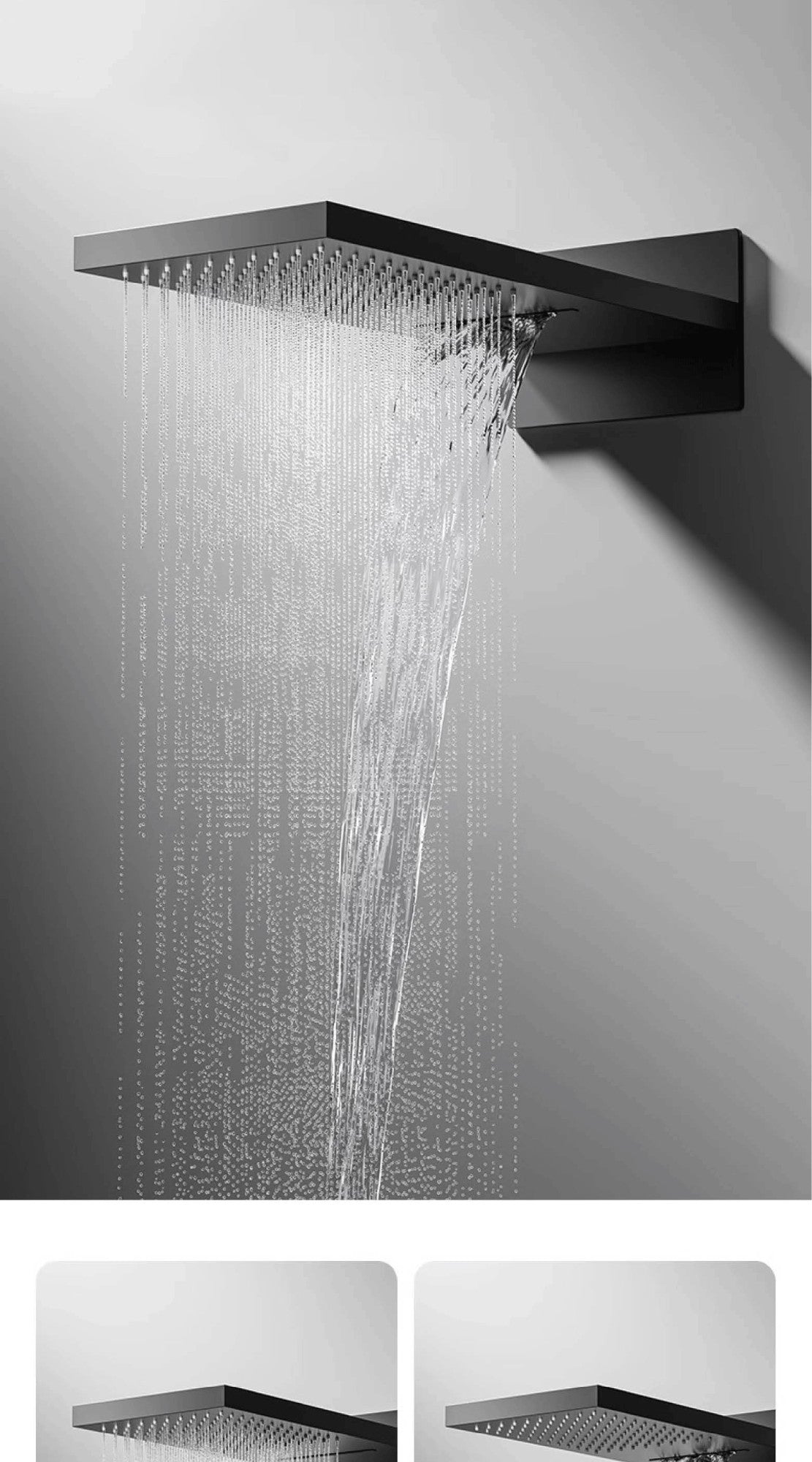 Sistema de chuveiro de parede com temperatura constante em latão cinza chumbo, montado na parede, com display digital LED, torneira de banheiro com água quente e fria
