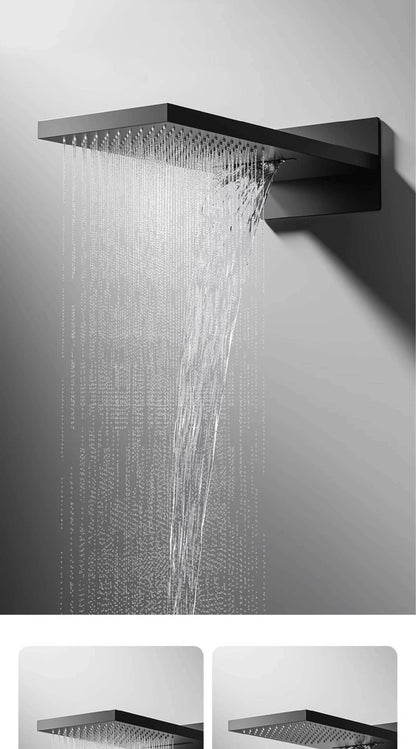 Sistema de chuveiro de parede com temperatura constante em latão cinza chumbo, montado na parede, com display digital LED, torneira de banheiro com água quente e fria