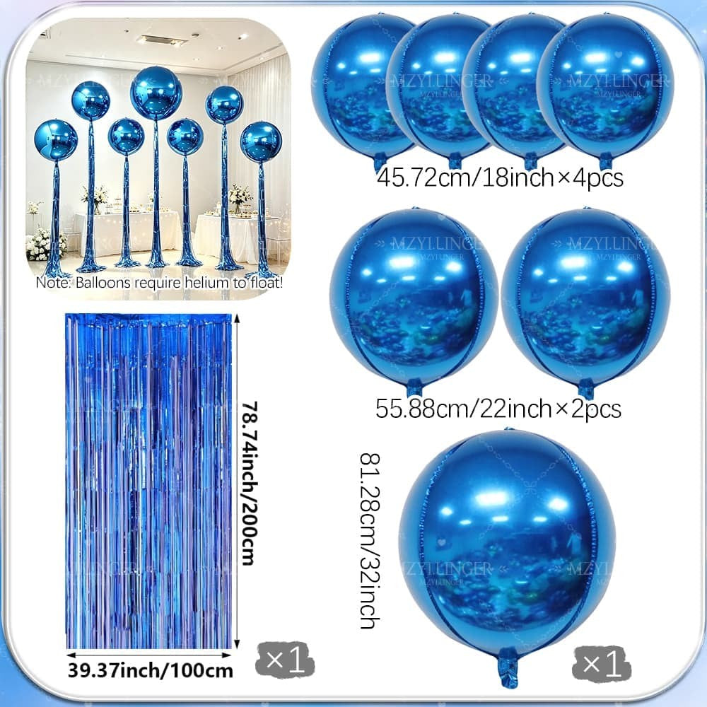 8pcs blue 4D Balloon Rain Curtain Set,blue 4D Foil Balloon, for birthday party decorations, weddings decor, and rooms decor