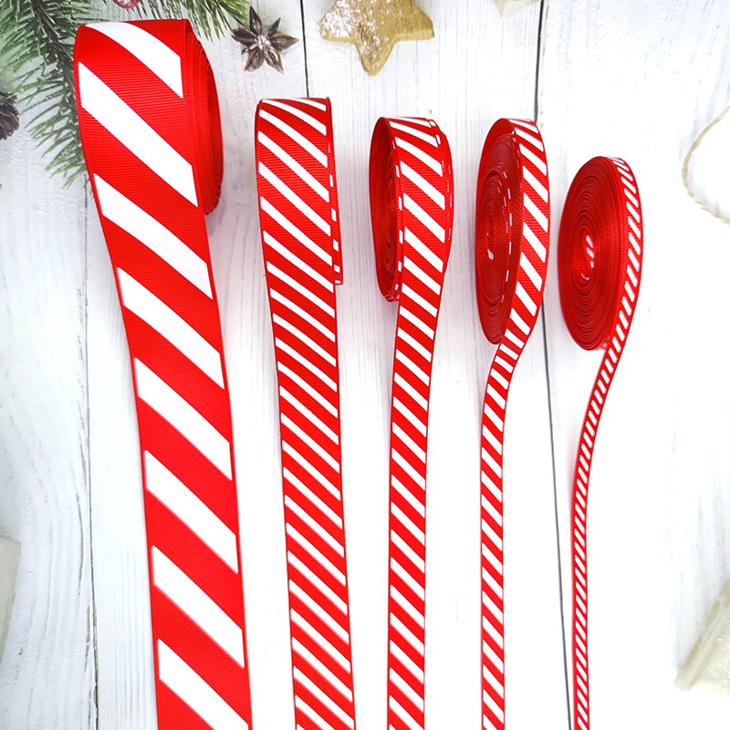 Diagonal Striped Thread Ribbon, 10 Yards Carnival Gift Box Packaging Ribbon for Holiday Scene Christmas Decoration