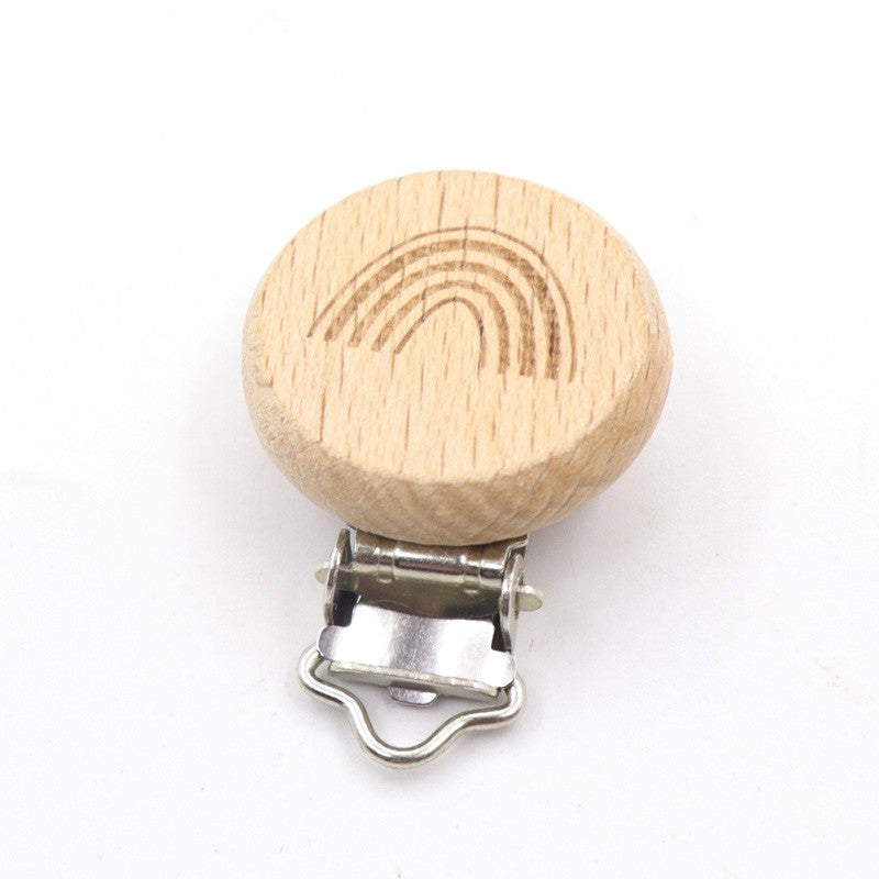 5 Piece wooden rainbow bear flower cart heart shaped bird elephant round star Clip Free DIY Baby Natural pacifier Chain Gift