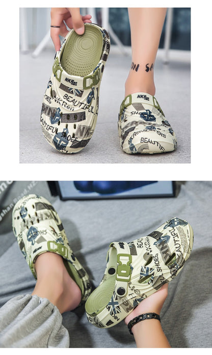 Men's Sports Sandals Eva Light Soft Comfortable Men's Beach Sandals Fashion Platform Buckle Slip-on Graffiti Slippers for Men