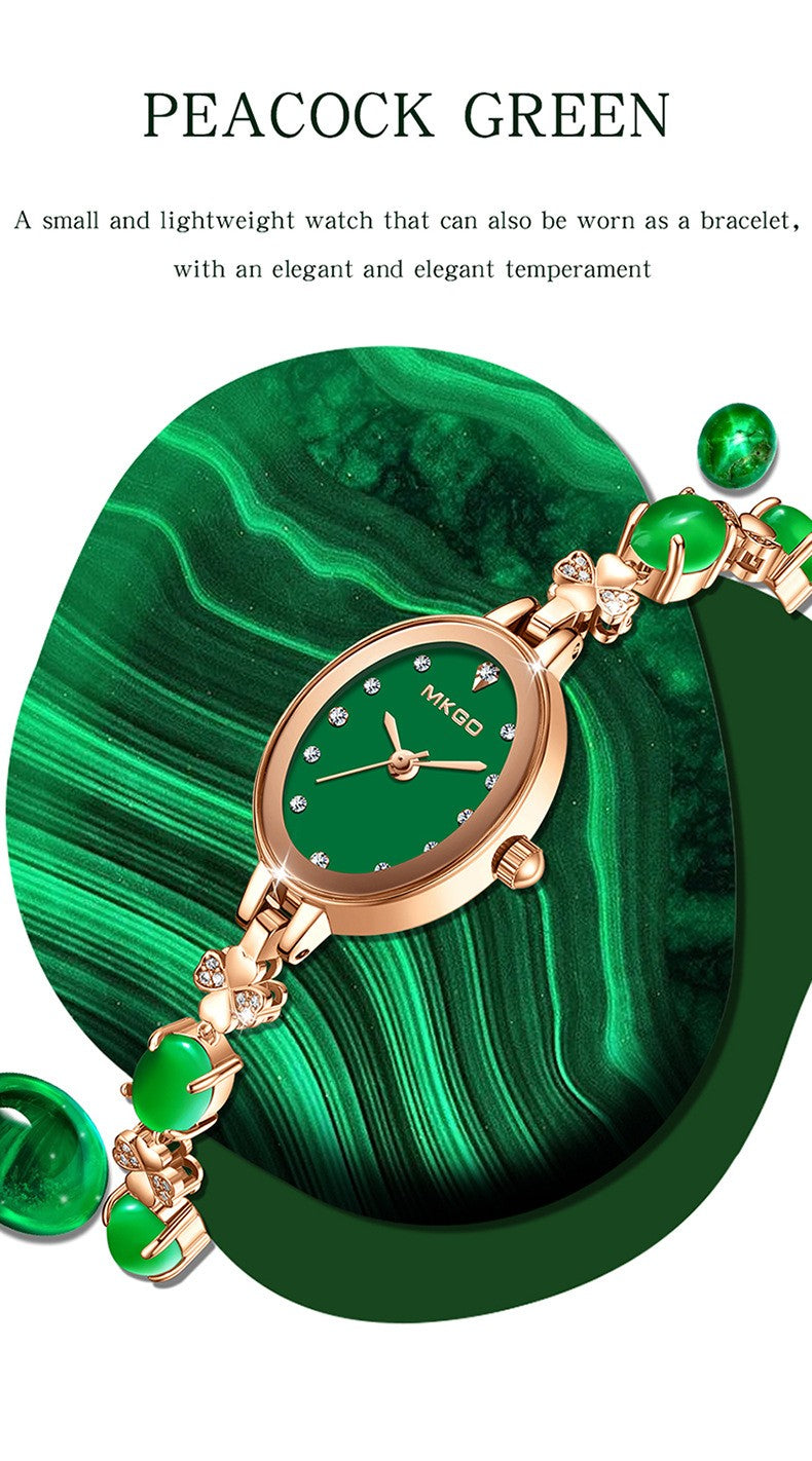 MKGO Women's Fashion Bracelet Watch Luxury Quartz Ladies Watch 30M Waterproof Premium Exquisite Emerald Crystal Female Watches