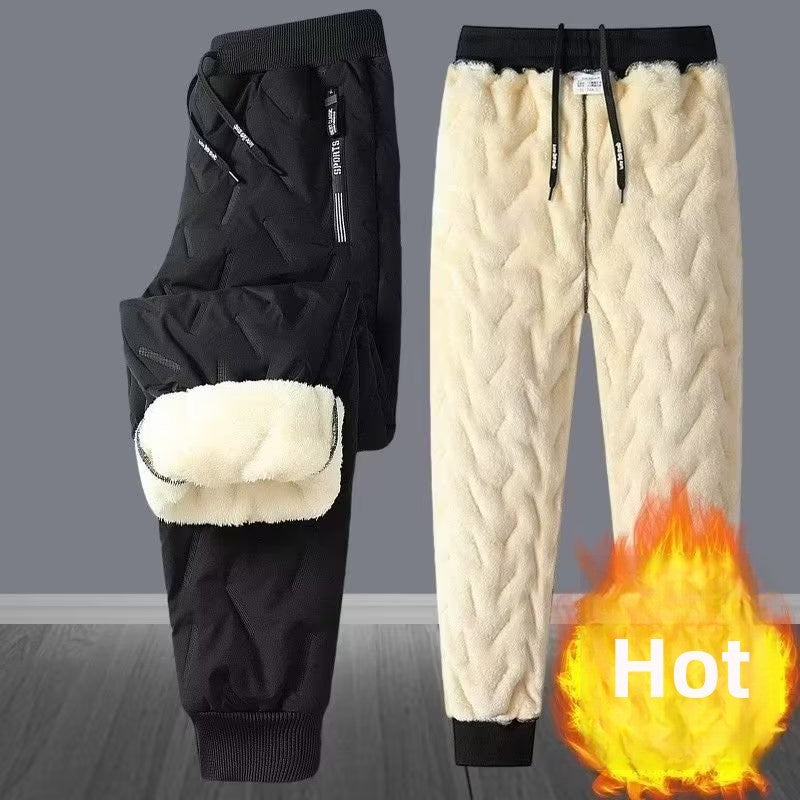 Calça Masculina de Algodão Acolchoada Inverno Outdoor à Prova de Vento Quente Casual Calça Jovem Moda Calça Longa Terreno Nevado