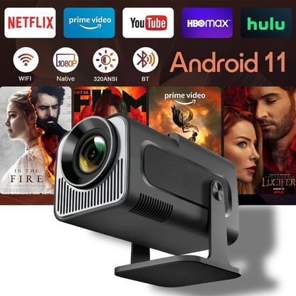 KaiAqua Mini Projetor HY320 NTV Android 13 com Amlogic S950D4 1080P 500 ANSI Lumens, WiFi Duplo, BT5.2 e Comando por Voz para Home Theater