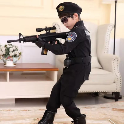 SWAT Children Halloween Policeman Cosplay Costumes Kids Carnival Police Uniform 110-160cm Boys Army Policemen Soldier 7 Pcs/Sets