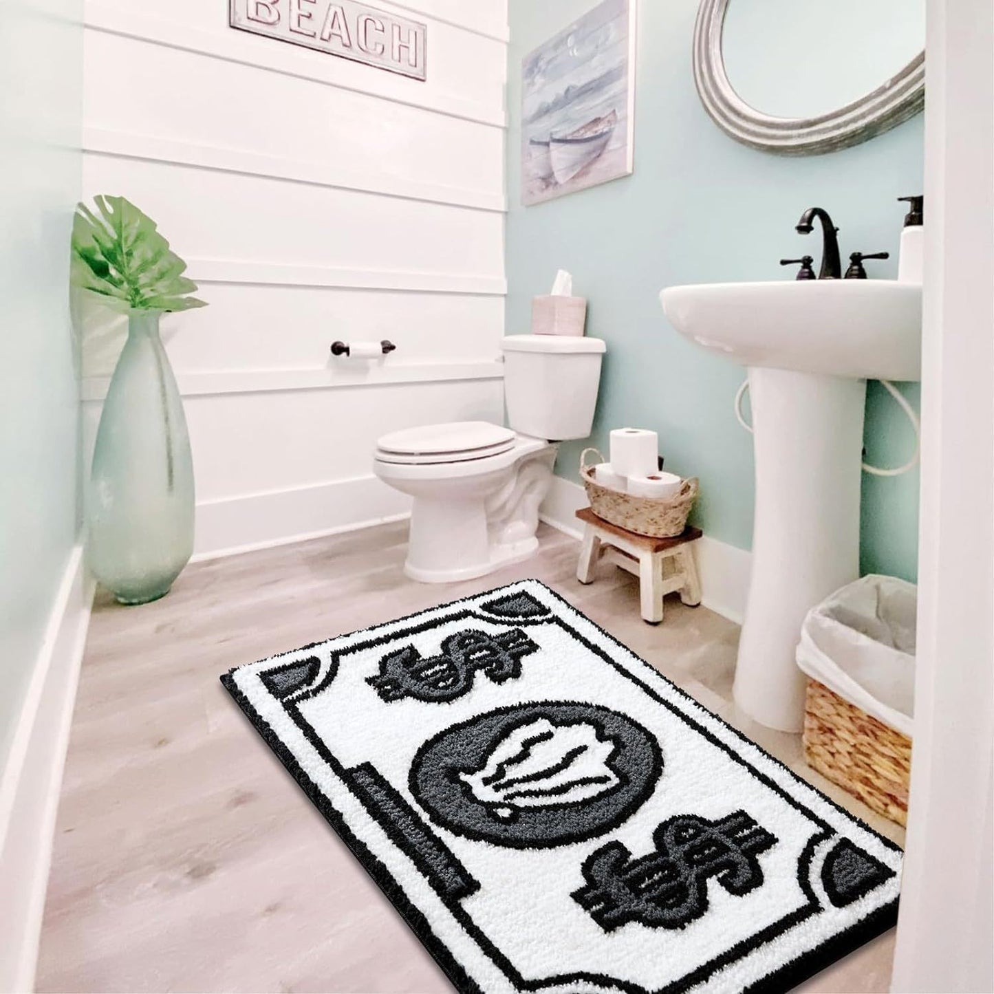 Coin-Print Plush Rug - Super Absorbent Bath Mat & Non-Slip Bedside Carpet for Decor