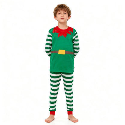 Boys Girls Christmas Pajamas Set Children Elf & Santa Costumes Baby Pijama Kids Long Sleeve Striped Pants Sleepwear For Xmas