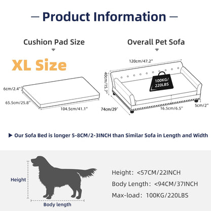 Sofá/Cama Luxuoso L-XL Elevado para Cães Grandes com Capa de Almofada Removível Móveis para Pets