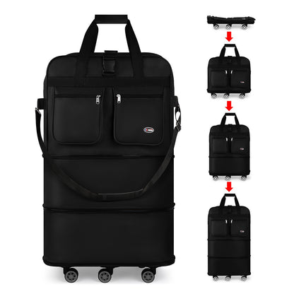 Foldable Travel Bag Hand Carry Duffel Bag with Wheels Expandable Rolling Travel Bag Large Capacity Waterproof Luggage Bag