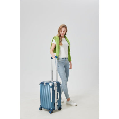 Gorgeous Gem-Blue 3/7 Split Opening Zipperless Aluminum Frame Suitcase, Higher Volume 22x14x9, Airline Approved Carry-On Luggage