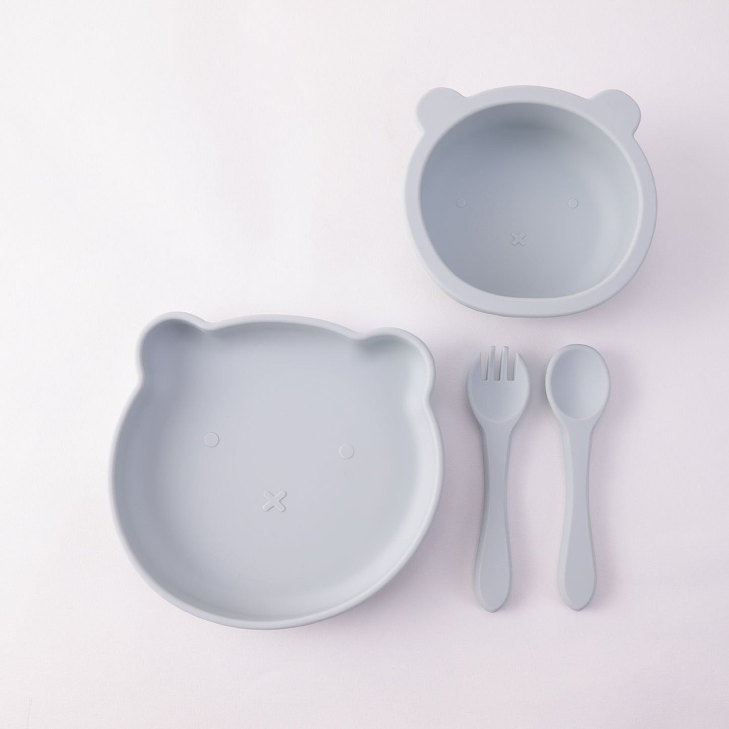 Color Kids 4PCS Silicone Feeding Tableware Set Baby Newborn Items Sucker Dishes Spoon Fork Bowls Food Training Essentials