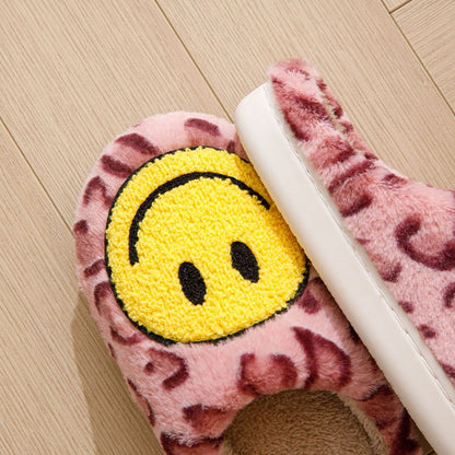 Leopard Fluffy Slippers for Home Smile Designer Platform Shoes Women 2025 Indoor Plush Sliders Warm Flats Chic Winter Footwear