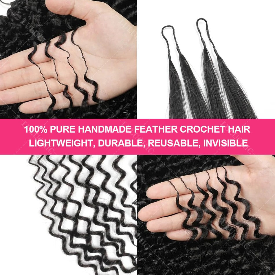 Cabelo Humano Crespo Cacheado Crochê Pequenas Espirais Invisíveis 12A Sem Nós Pré-Separado Kinky Curly Feather Crochet Hair Extensions em Promoção