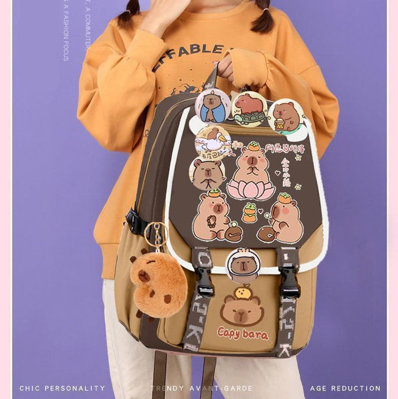 Mochila Escolar Infantil Estilosa Khaki Capivara Kawaii Mochila Casual Adolescente Menino Menina Mochila Escolar Infantil ?