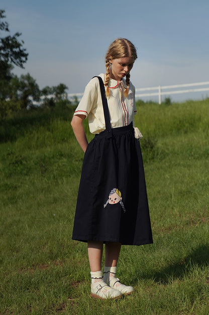 Fall Spring Original Indie Chic Design Harajuku Women Suspender Skirt Straps Dress Mid-calf Length A-line Spaghetti Strap Dress