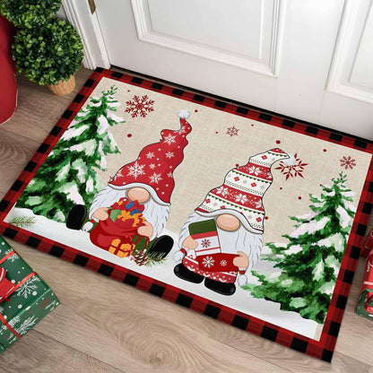 VIKAMA Christmas Gnome Doormat Winter Dwarf Front Door Mat Non-Slip Washable Entryway Rug Holiday Home Decor