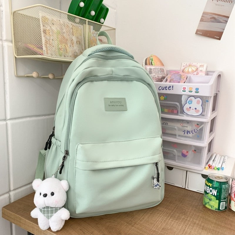 Schoolbags Student Japanese And Versatile Backpack Unisex Large-Capacity Backpack Girl Simple Polyester Material Doll Decoration
