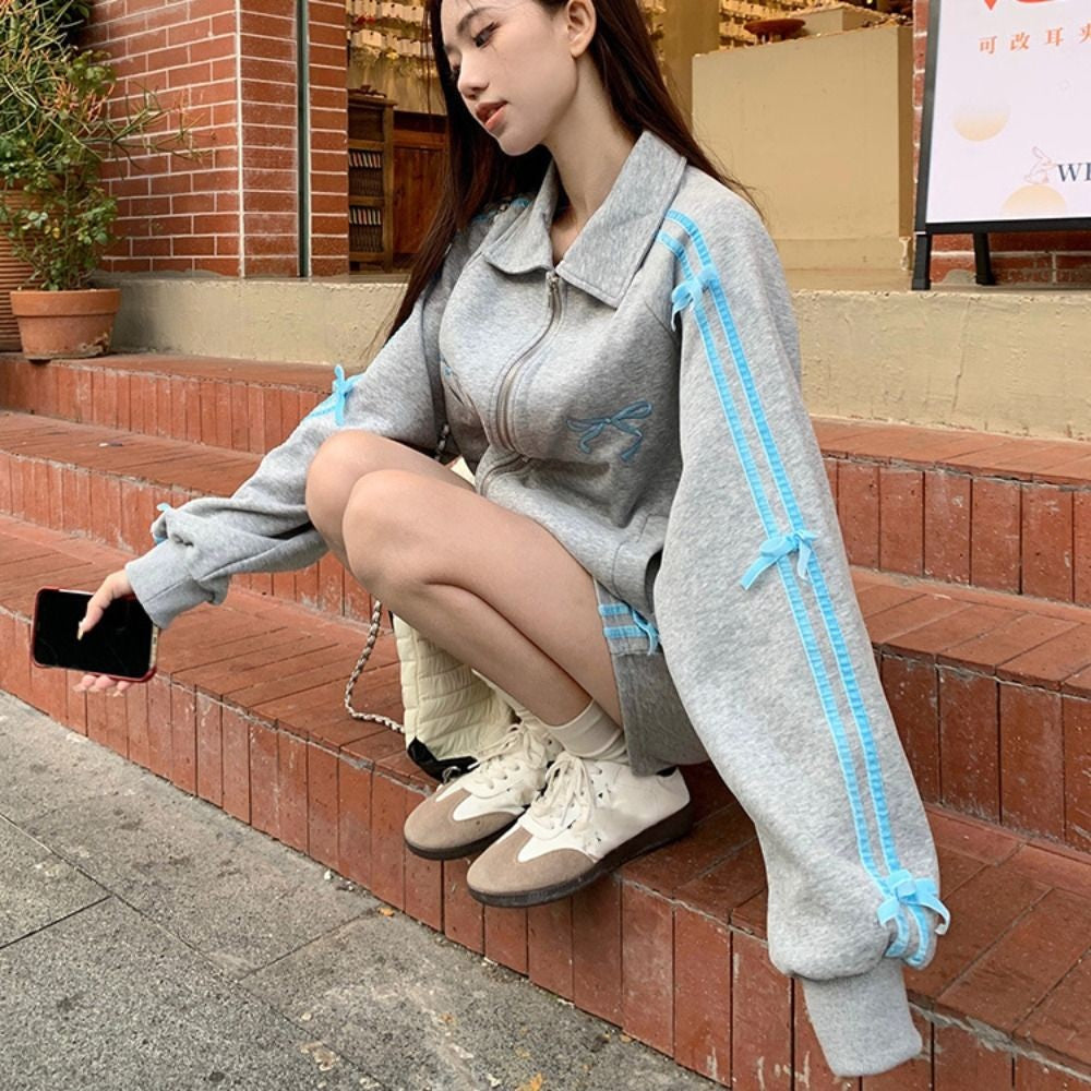 Lapel Collar Long Sleeved Hooded Y2k Sweet Korean Ins Sweatshirts for Women Clothing Loose Autumn Zipper Coat Top Women