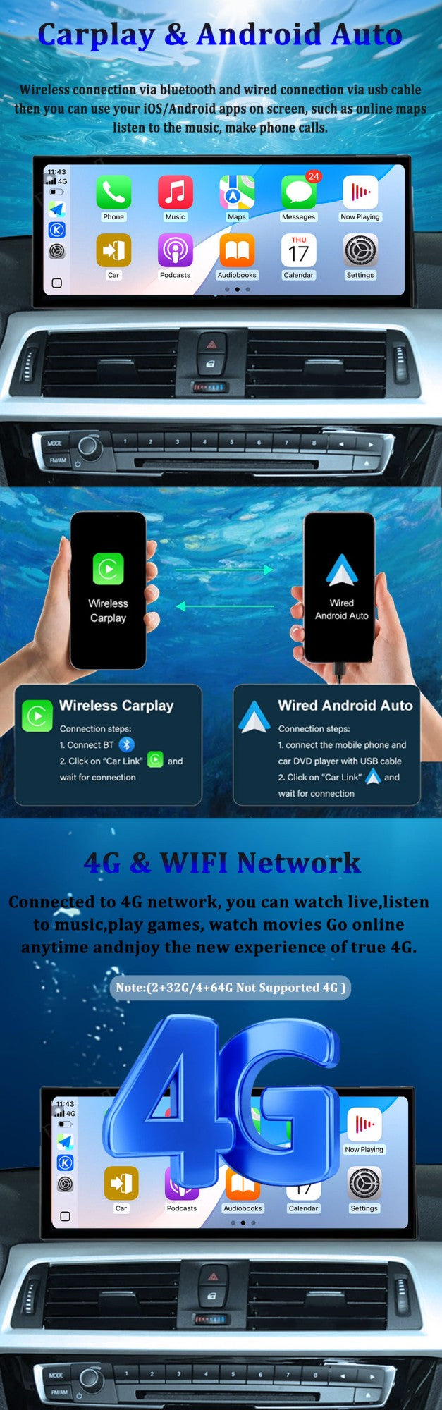 Estéreo Touchscreen Wireless CarPlay Android 15 Para BMW Série 1 F20 F21 F22 F23 2016 - 2023 Sistema NBT/EVO WiFi GPS 4G F6NAVI