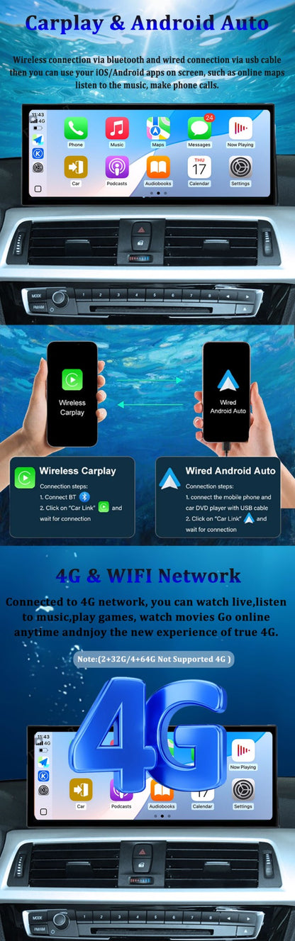 Estéreo Touchscreen Wireless CarPlay Android 15 Para BMW Série 1 F20 F21 F22 F23 2016 - 2023 Sistema NBT/EVO WiFi GPS 4G F6NAVI