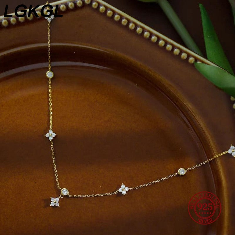 LGKGL Colar de Prata Esterlina 925 Banhado a Ouro 18K com Zircônias Brilhantes em Formato de Flor para Mulheres e Meninas Joias Exquisitas para Festas Presentes