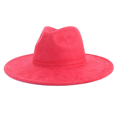 9.5 CM Big Brim Jazz Fedora Hats Men Suede Fabric Heart Top Felt Cap Women Luxury Designer Brand Party Green Fascinator Hats