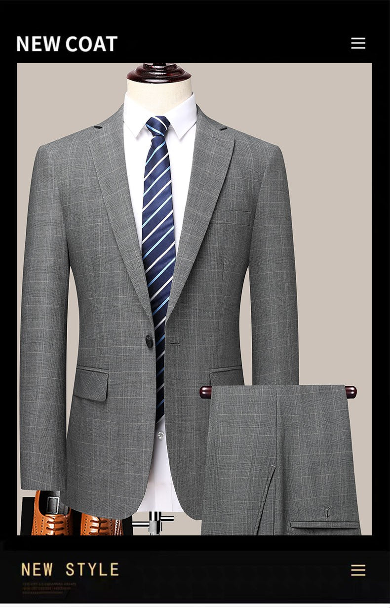 2024 Men's Checkered Business Casual Suit Two-Piece Set Polyester Wedding Trend Handsome Boutique Suit + Trousers