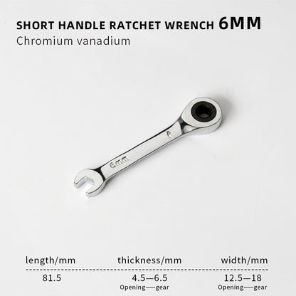 1 Chave de Catraca Curta - Alcance de 6-19mm, Chaves de Soquete de Catraca de Cabo Curto de 72 Dentes para Reparo Automotivo e de Porcas
