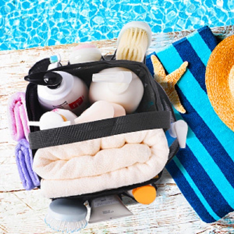 Transparent Mesh Cosmetic Tote Bag Beach Bathroom Shower Accessories Travel Portable Towel Toiletry Handbag Storage Organizer