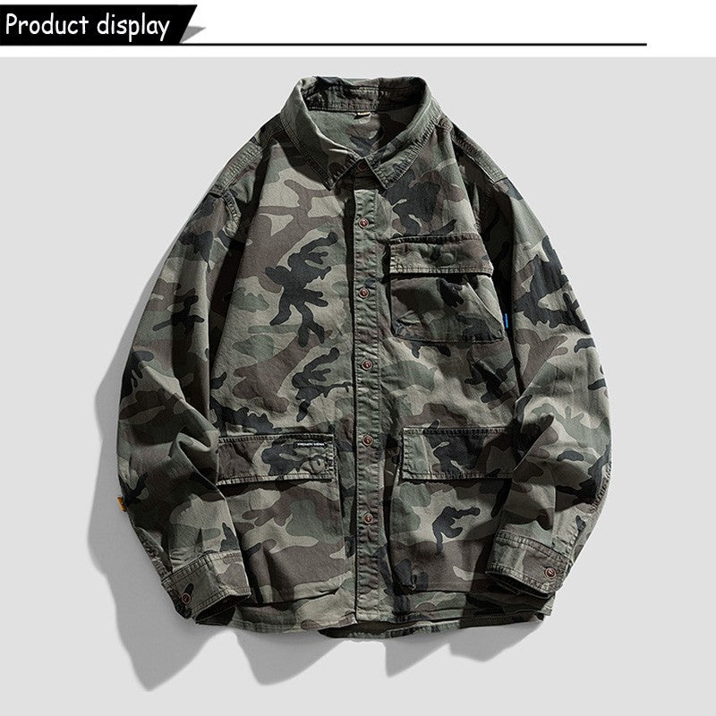 New Men Spring Long Sleeve Camouflage Cargo Casual Lapel Blouses Men High-Quality Design Outdoors Brand Clothing Shirt Male Coat