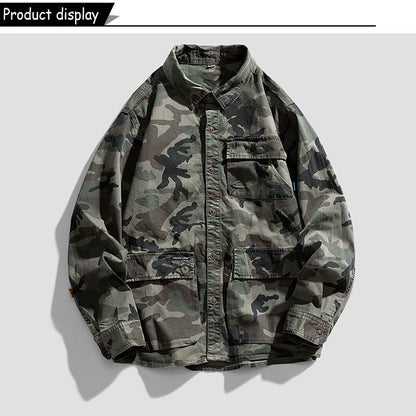 New Men Spring Long Sleeve Camouflage Cargo Casual Lapel Blouses Men High-Quality Design Outdoors Brand Clothing Shirt Male Coat