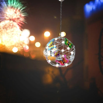Outdoor Solar Lamp Garden Butterfly Light Home Decorative Nightlight Pendant Waterproof Butterfly Round Ball Light Alloy Ball