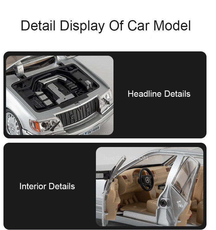 1:24 W140 300SL Toys Alloy Miniature Car Diecast Model Doors Opened Sound Light Pull Abck Rubber Tires Vehice Kid Christmas Gift