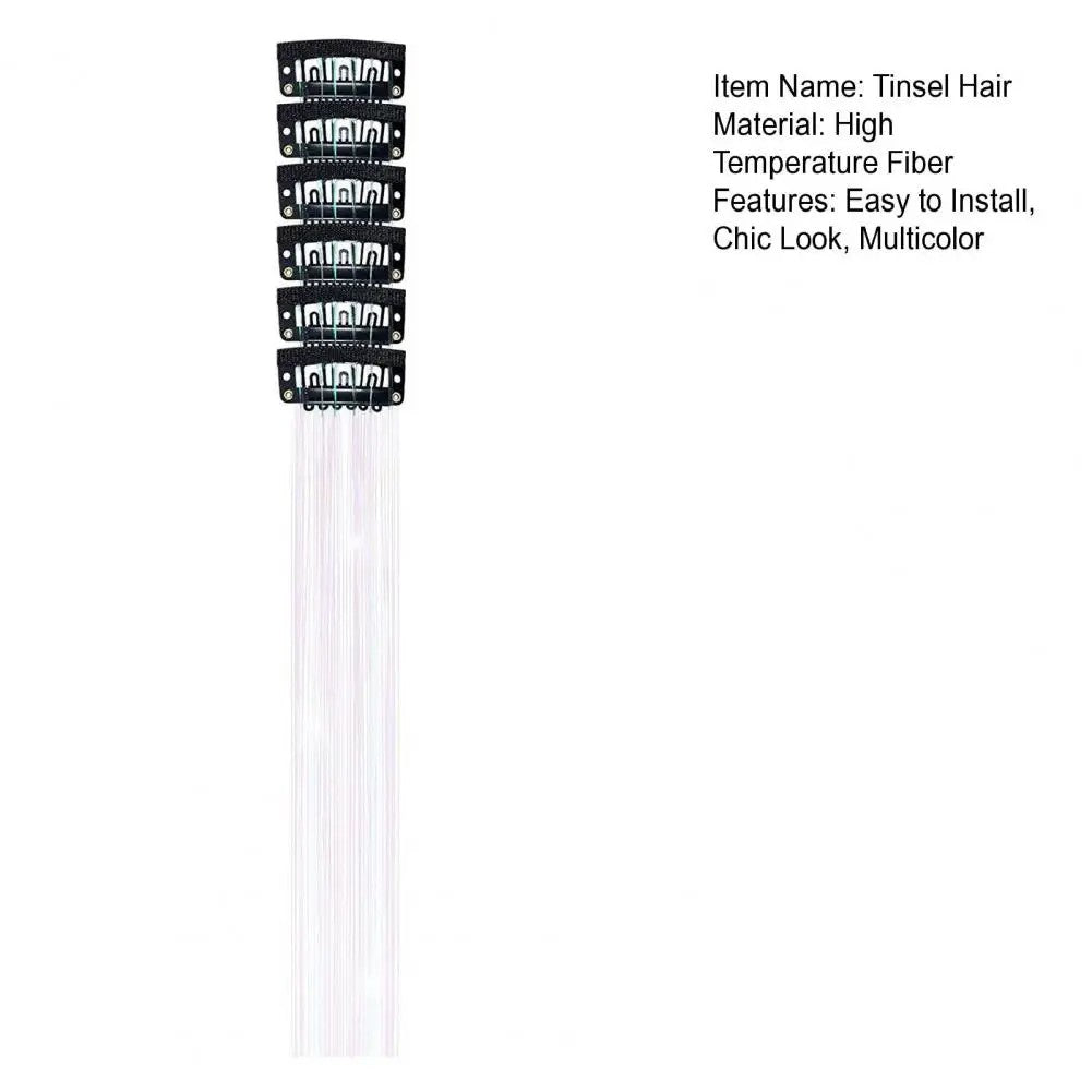 6 peças de extensões de cabelo brilhantes de 50 cm, extensões de cabelo sintéticas, presilhas de cabelo para trançar, chapéus femininos