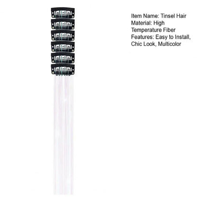 6 peças de extensões de cabelo brilhantes de 50 cm, extensões de cabelo sintéticas, presilhas de cabelo para trançar, chapéus femininos