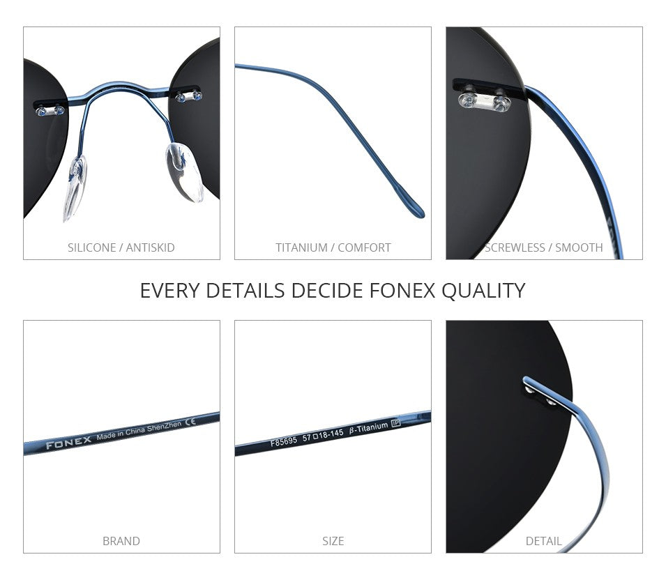 FONEX Titanium Rimless Sunglasses Men Ultralight Frameless Austria Pilot Aviador Polarized Sun Glasses for Women Shades 85695