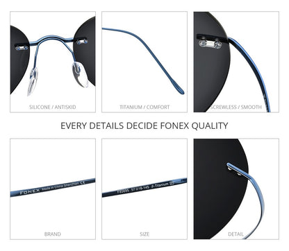 FONEX Titanium Rimless Sunglasses Men Ultralight Frameless Austria Pilot Aviador Polarized Sun Glasses for Women Shades 85695